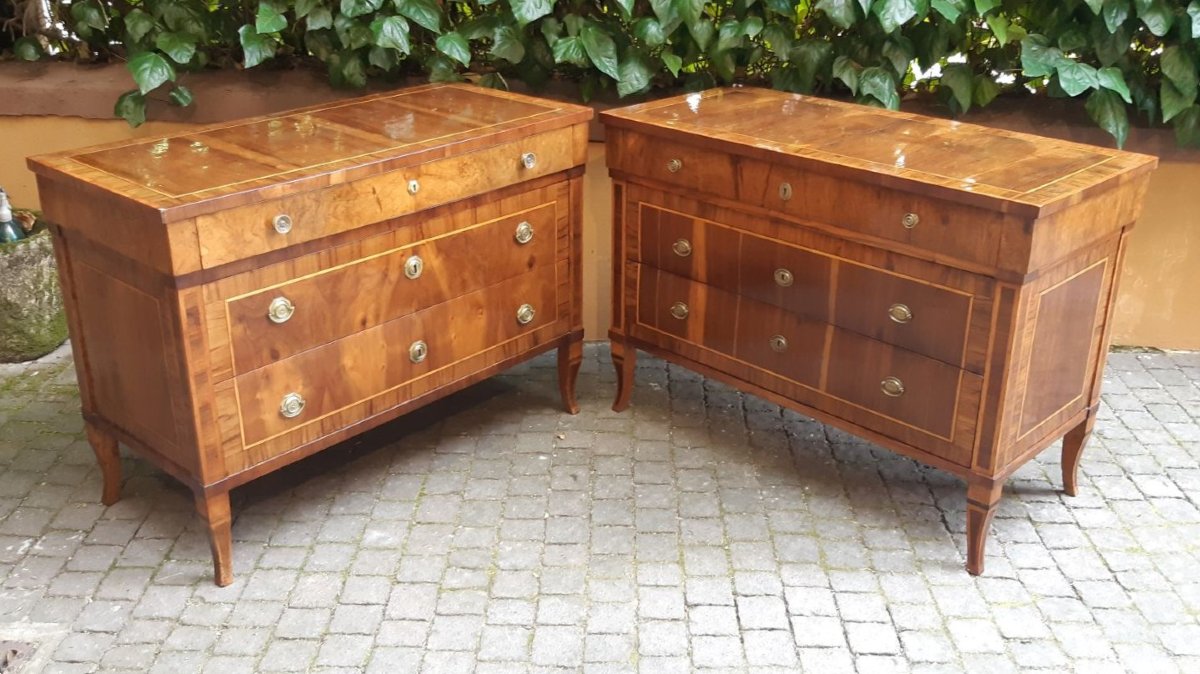 Pair Of Antique Louis XVI Emilian Chests Of Drawers With 18th-century Threads-photo-3