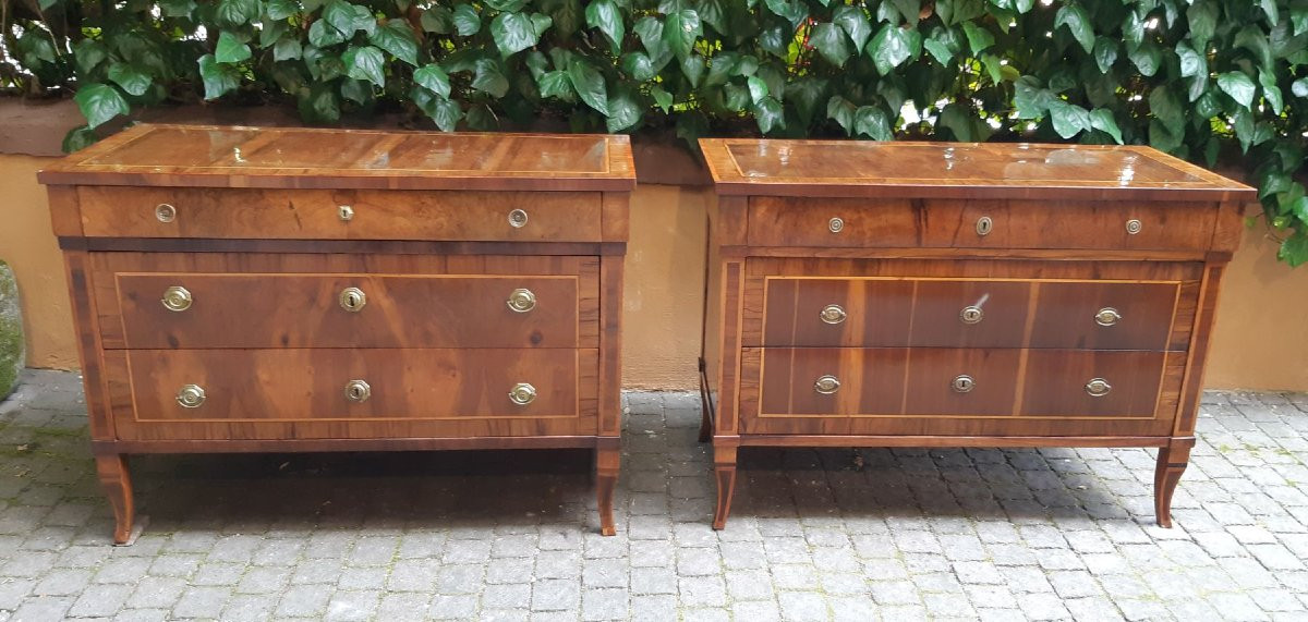 Pair Of Antique Louis XVI Emilian Chests Of Drawers With 18th-century Threads-photo-1