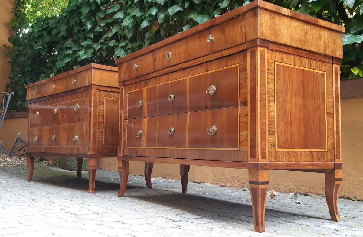 Pair Of Antique Louis XVI Emilian Chests Of Drawers With 18th-century Threads