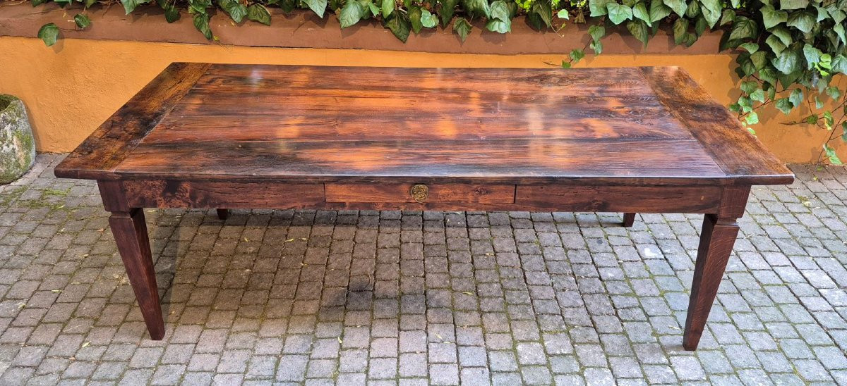 Grande table piémontaise ancienne aux pieds fuselés-photo-1