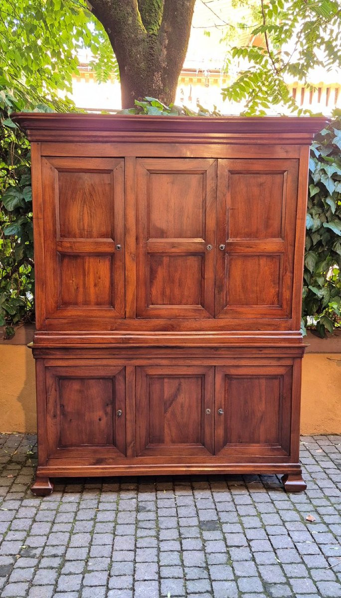Antique Double-body Sideboard With 3 Panels In Walnut-photo-2