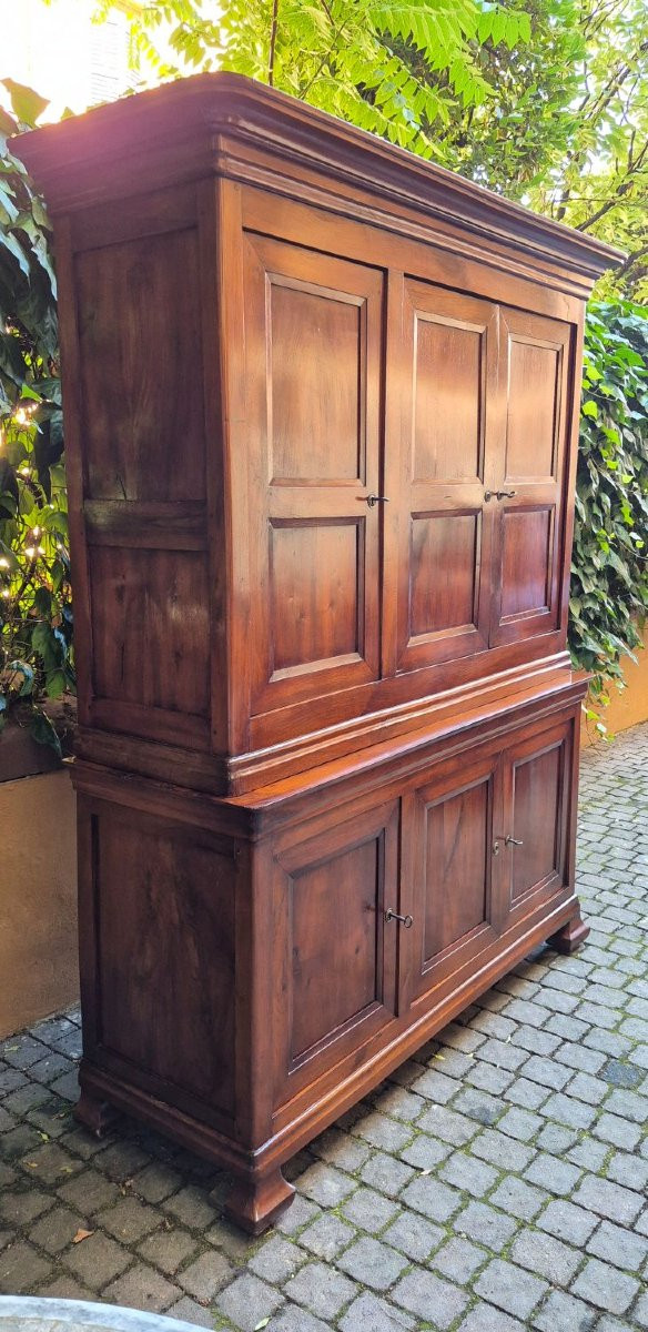 Antique Double-body Sideboard With 3 Panels In Walnut-photo-3