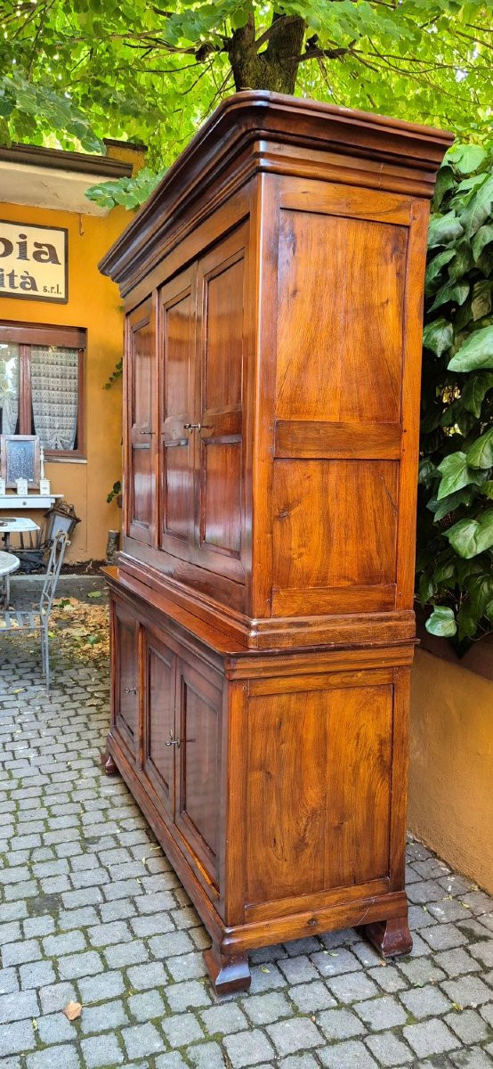 Antique Double-body Sideboard With 3 Panels In Walnut-photo-3