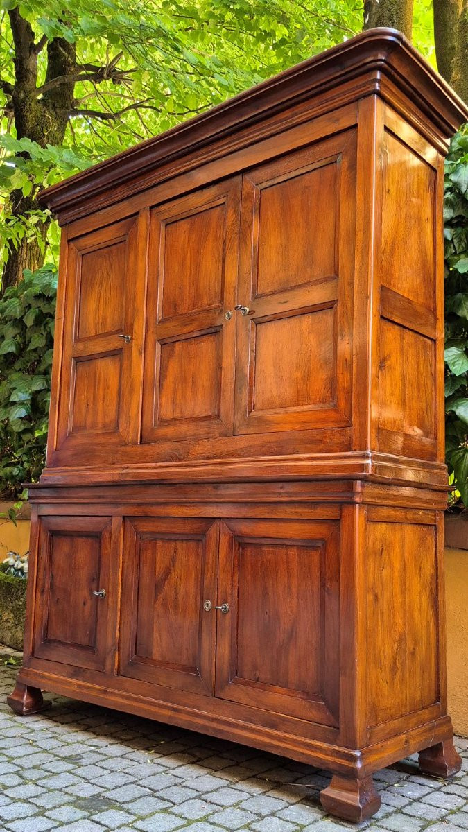Antique Double-body Sideboard With 3 Panels In Walnut-photo-5