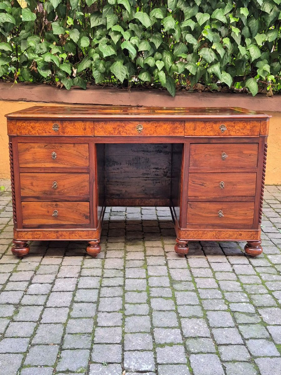 Antique Romagna Writing Desk With Threaded And Inlaid Worktop-photo-2