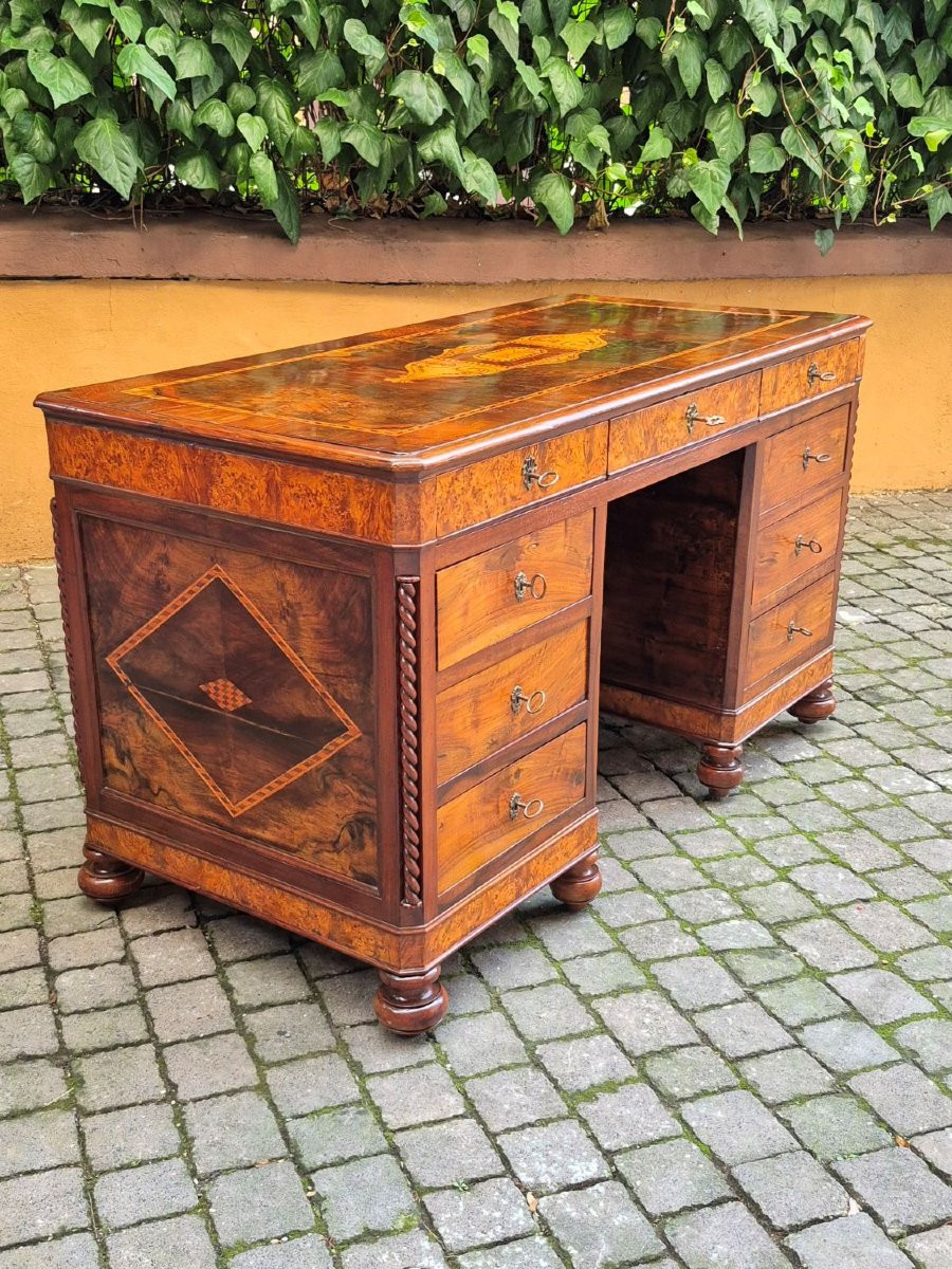 Antique Romagna Writing Desk With Threaded And Inlaid Worktop-photo-1