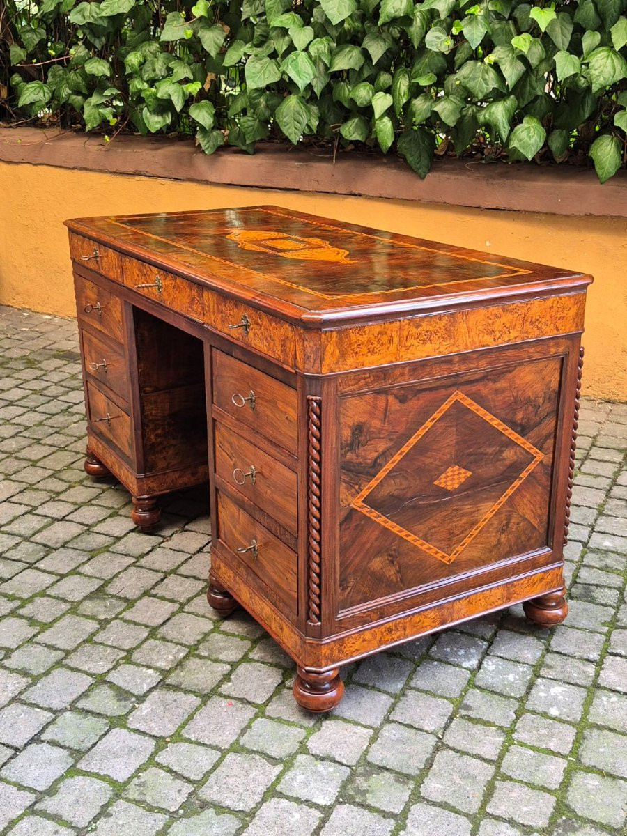 Antique Romagna Writing Desk With Threaded And Inlaid Worktop-photo-2