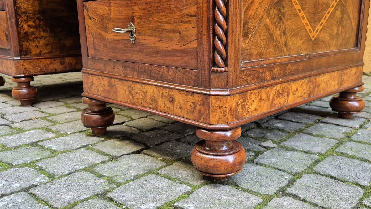 Antique Romagna Writing Desk With Threaded And Inlaid Worktop-photo-5