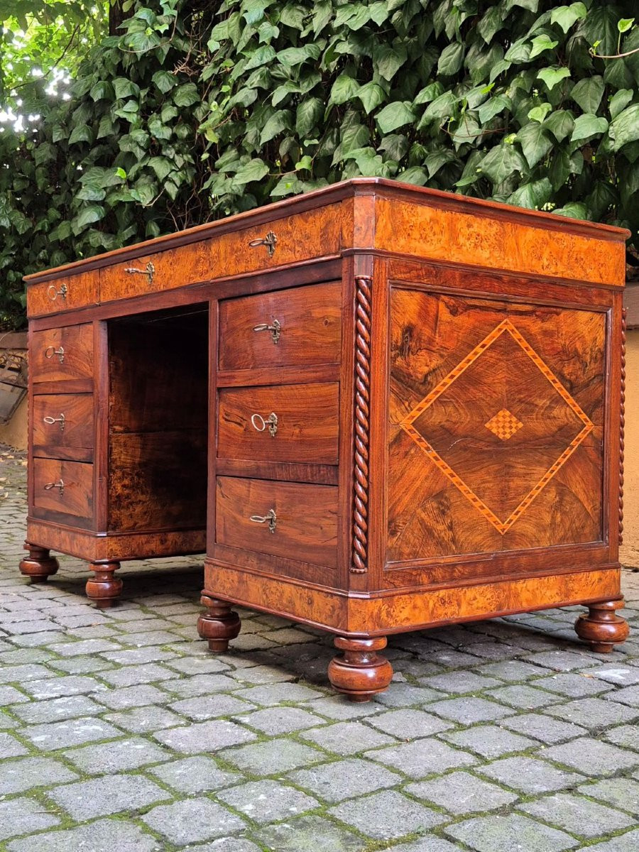 Antique Romagna Writing Desk With Threaded And Inlaid Worktop-photo-6