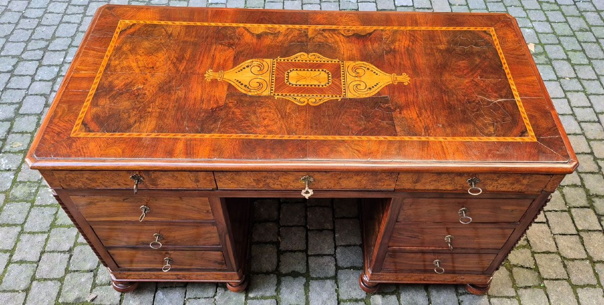 Antique Romagna Writing Desk With Threaded And Inlaid Worktop-photo-7