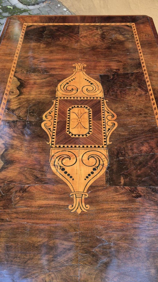 Antique Romagna Writing Desk With Threaded And Inlaid Worktop-photo-8