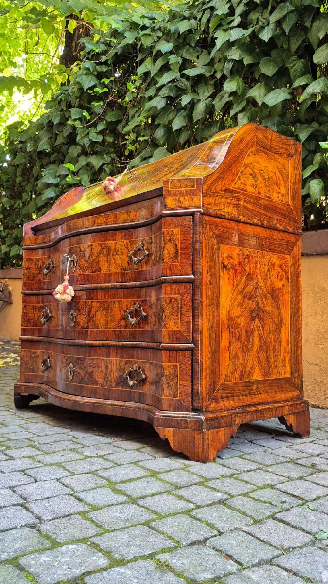 Bureau ancien de style Louis XV vénitien en noyer et racine de bruyère-photo-4