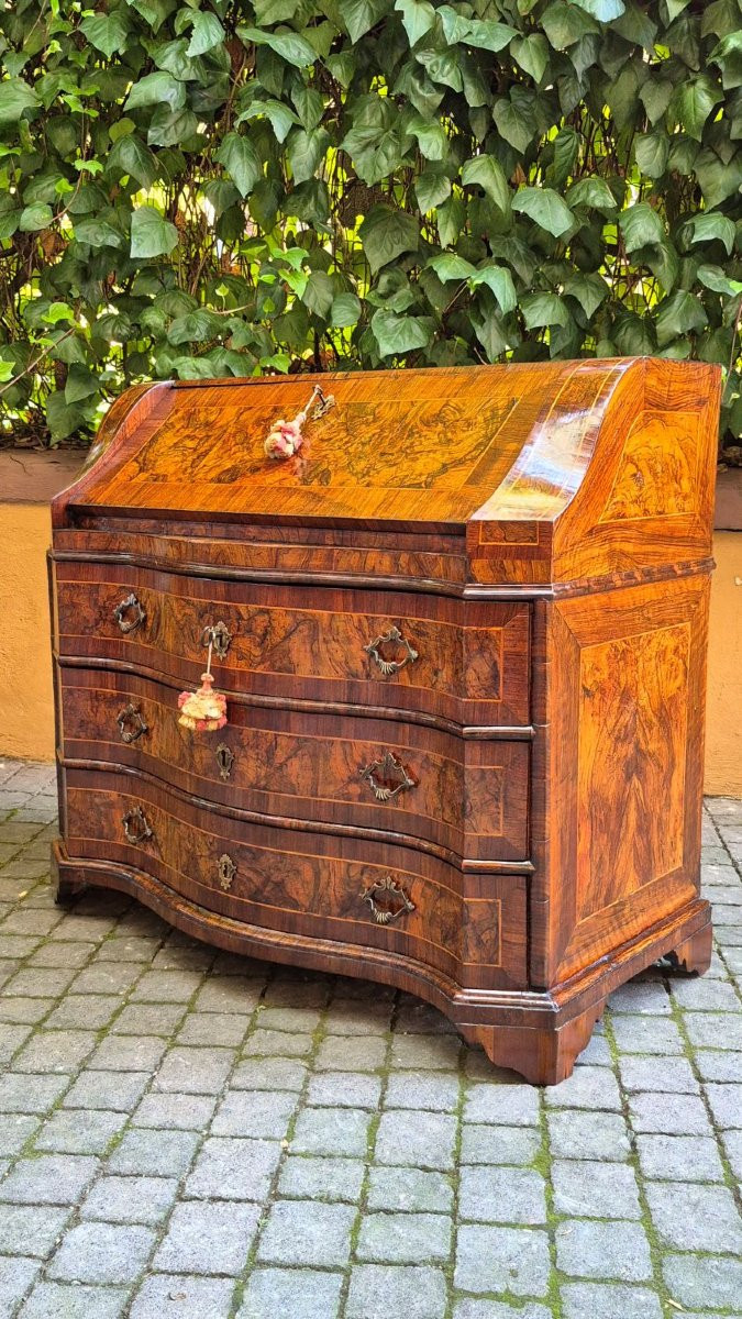Bureau ancien de style Louis XV vénitien en noyer et racine de bruyère-photo-5