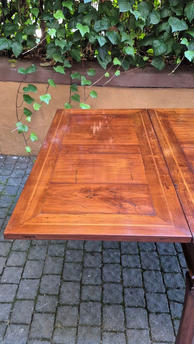 Extendable Antique Cherry Table With Threaded Drawers-photo-3