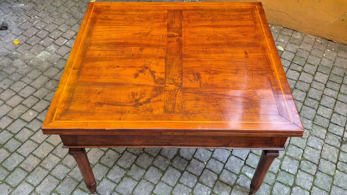 Extendable Antique Cherry Table With Threaded Drawers-photo-8
