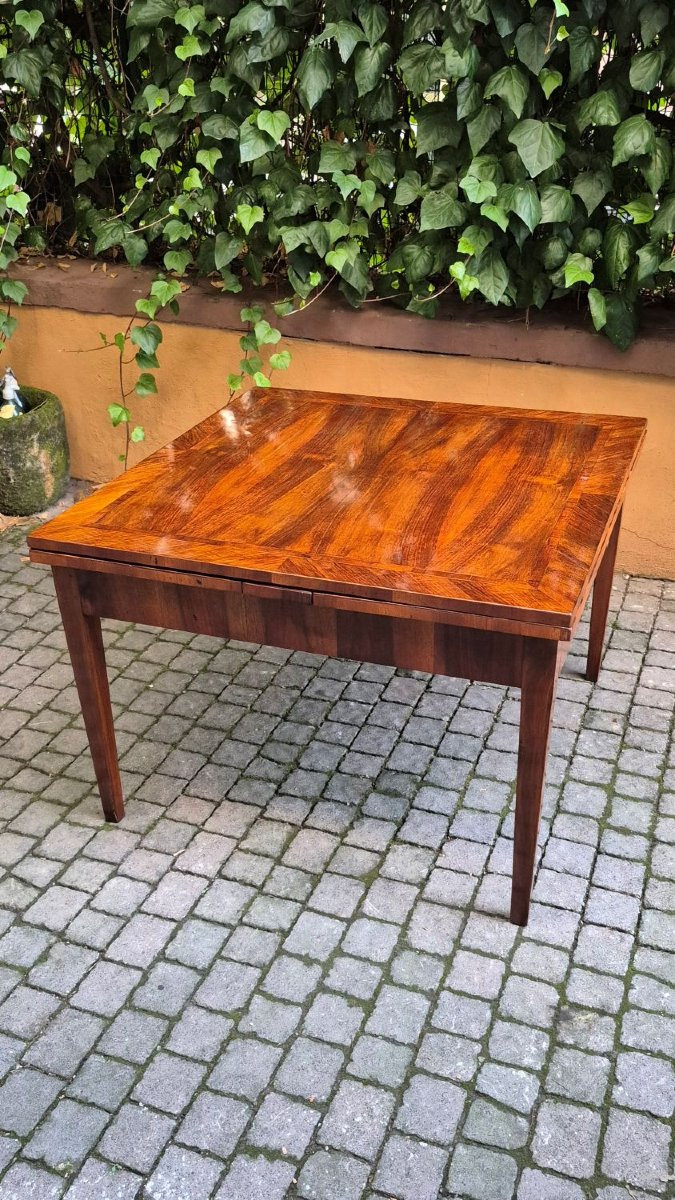 Antique Extendable Table With Walnut Veneer And Threaded Pull-photo-2