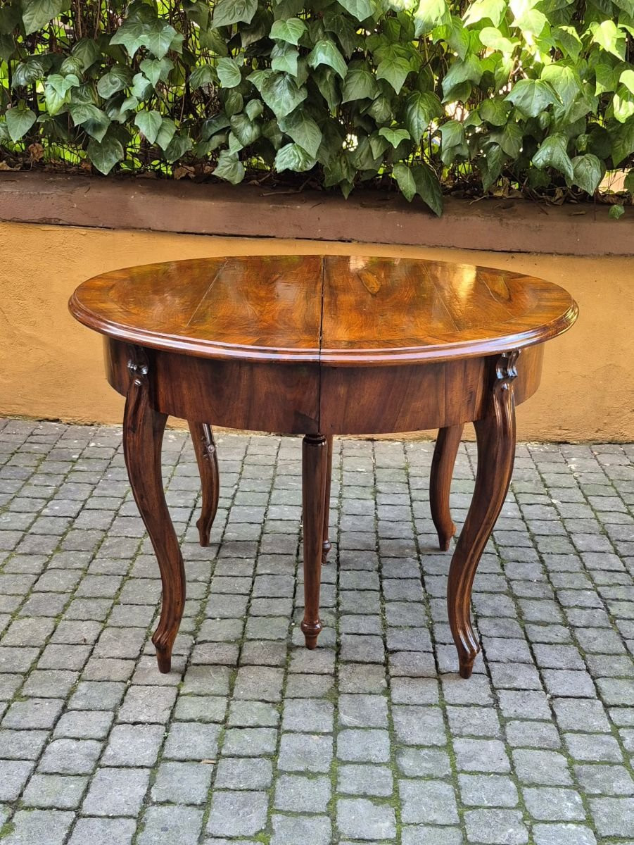 Tavolo Tondo Antico Allungabile 4 Mt In Noce Dell'800-photo-2