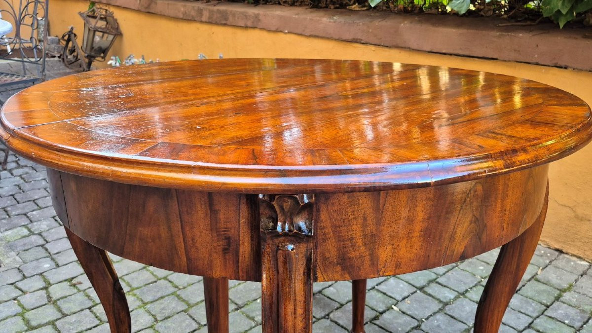 Tavolo Tondo Antico Allungabile 4 Mt In Noce Dell'800-photo-3