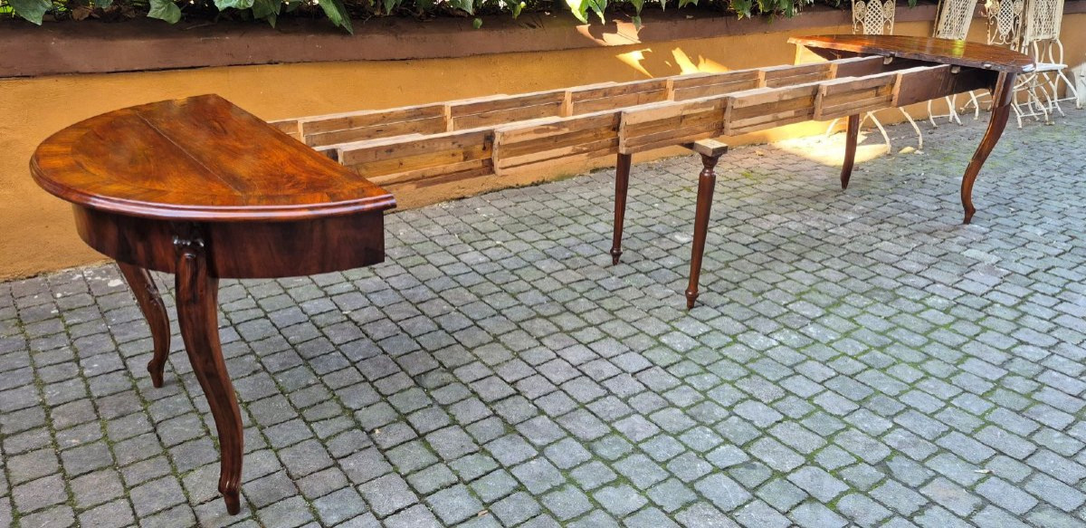 Tavolo Tondo Antico Allungabile 4 Mt In Noce Dell'800-photo-4