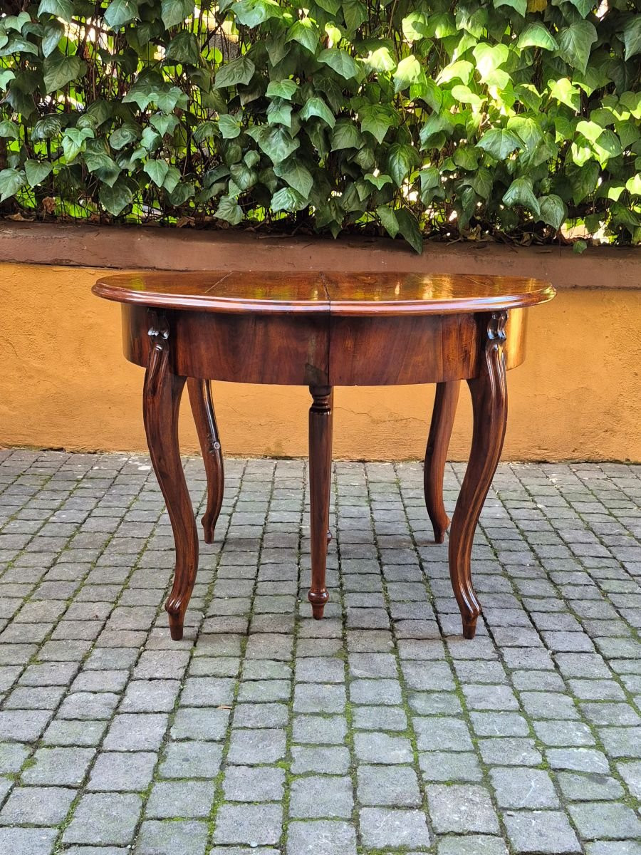 Tavolo Tondo Antico Allungabile 4 Mt In Noce Dell'800-photo-1