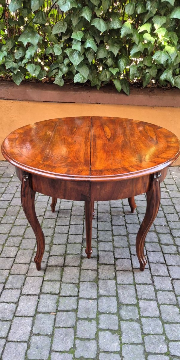 Tavolo Tondo Antico Allungabile 4 Mt In Noce Dell'800-photo-3