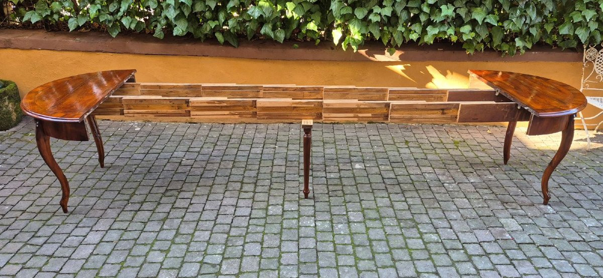 Tavolo Tondo Antico Allungabile 4 Mt In Noce Dell'800-photo-4