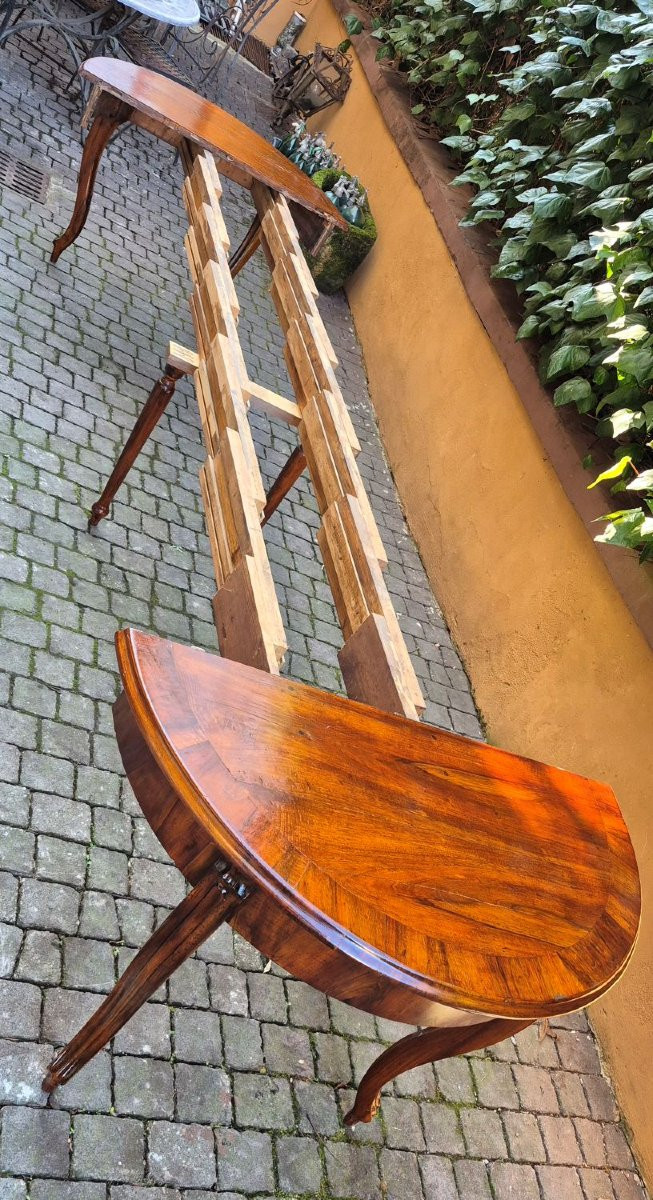 Tavolo Tondo Antico Allungabile 4 Mt In Noce Dell'800-photo-5