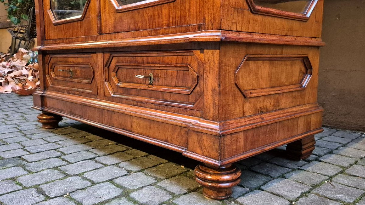 Bibliothèque vitrine ancienne de style Louis-Philippe en placage de noyer-photo-5