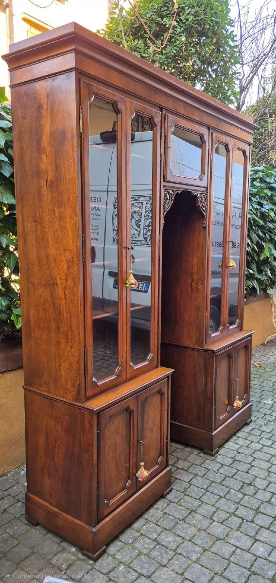 Bibliothèque-pont ancienne en noyer génois-photo-1