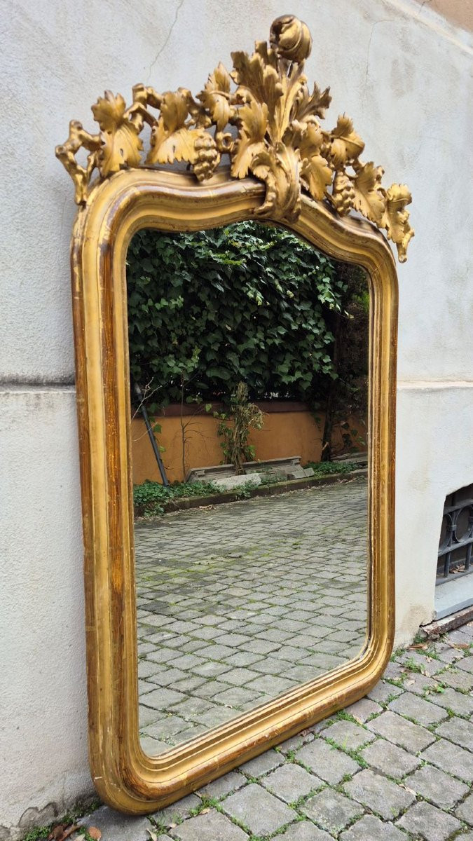 Miroir piémontais ancien doré à frise sculptée-photo-2