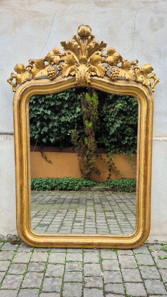 Miroir piémontais ancien doré à frise sculptée-photo-3