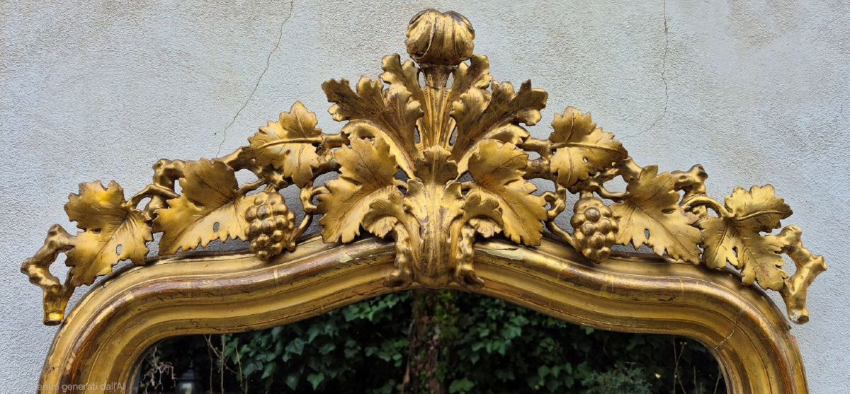 Miroir piémontais ancien doré à frise sculptée-photo-4