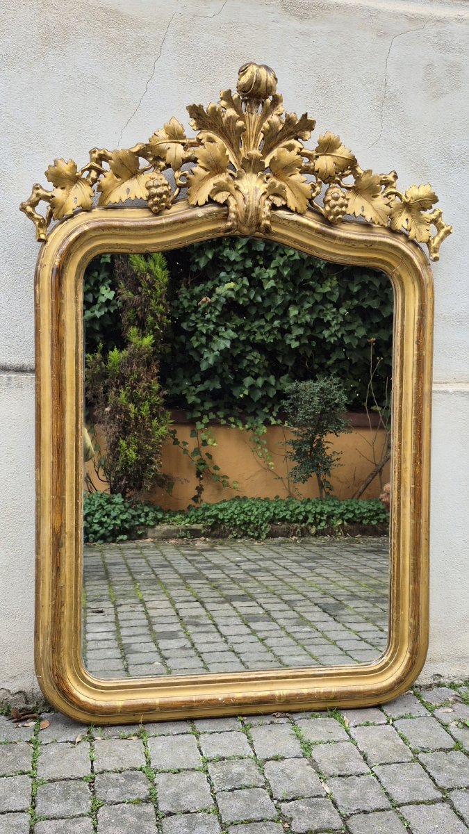 Miroir piémontais ancien doré à frise sculptée-photo-1