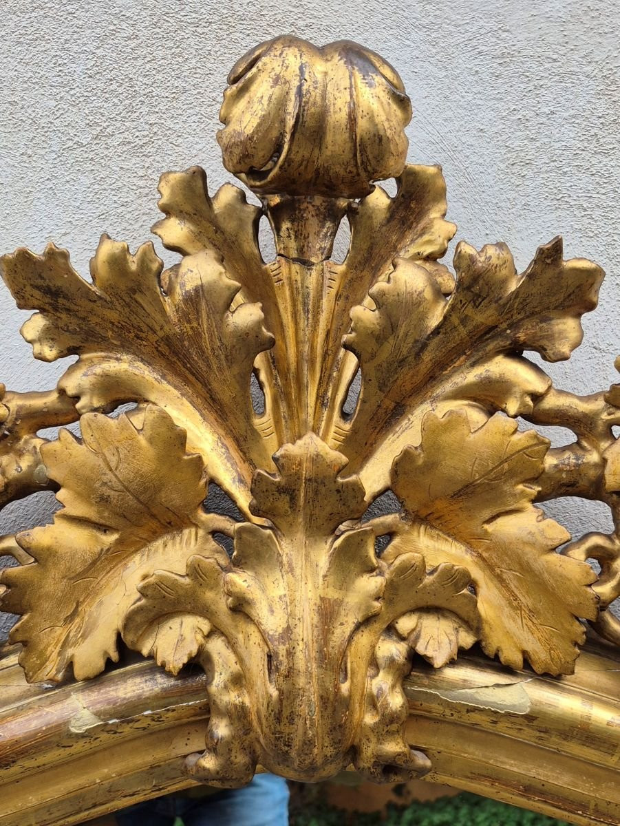 Miroir piémontais ancien doré à frise sculptée-photo-3