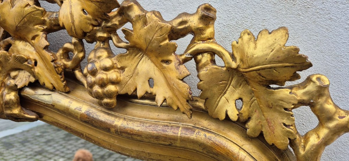 Miroir piémontais ancien doré à frise sculptée-photo-4