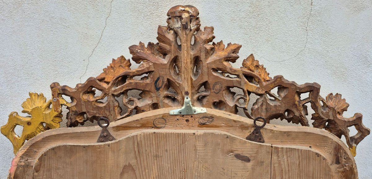 Miroir piémontais ancien doré à frise sculptée-photo-5