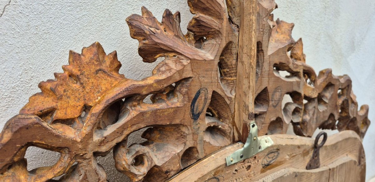 Miroir piémontais ancien doré à frise sculptée-photo-6