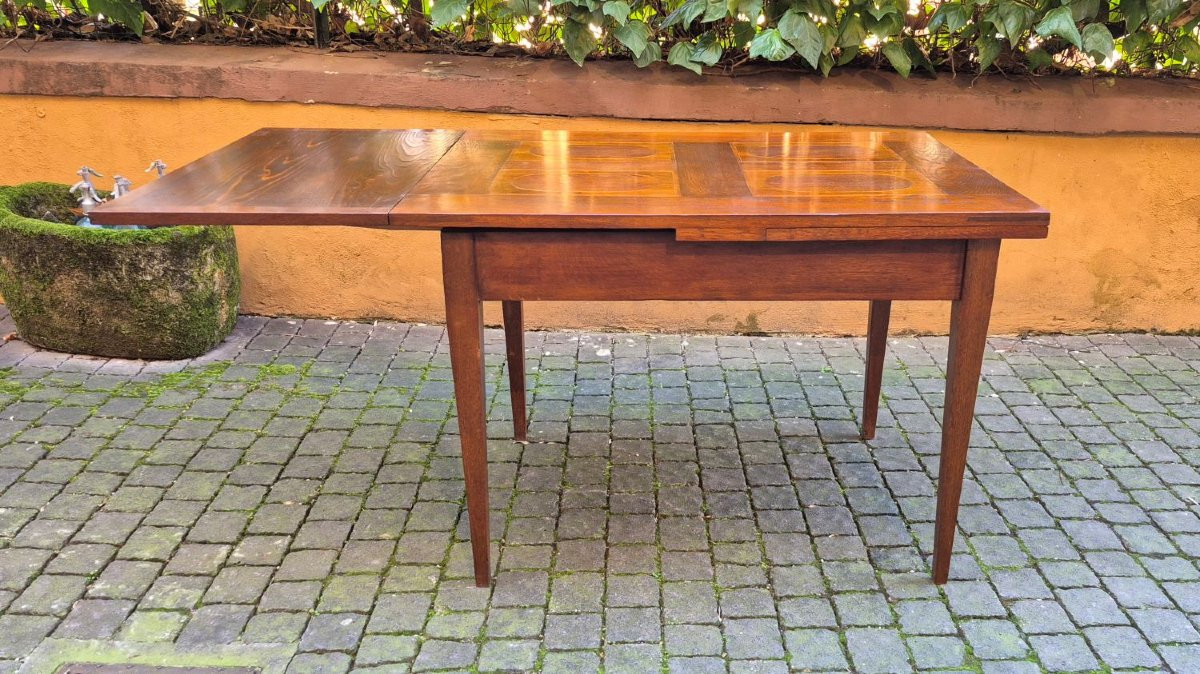 Table extensible ancienne du XIXe siècle à bordures géométriques-photo-2