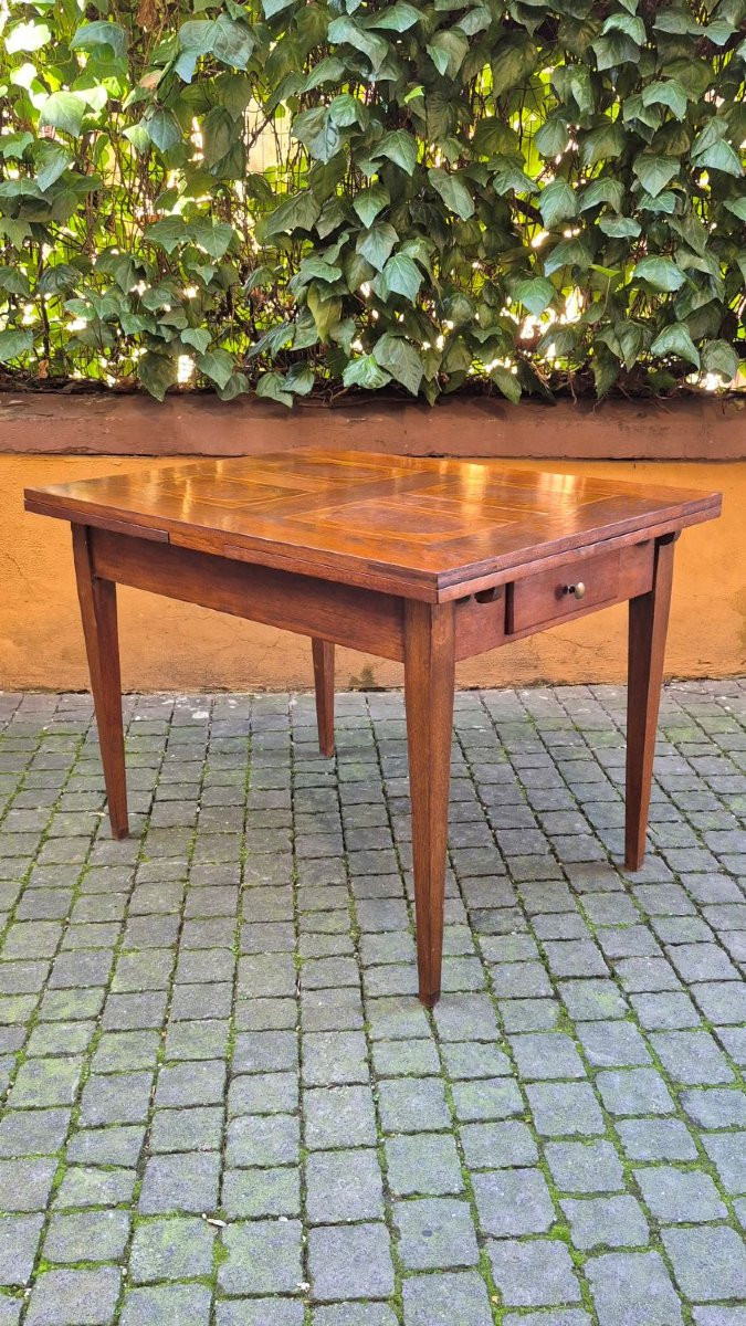 Table extensible ancienne du XIXe siècle à bordures géométriques-photo-4