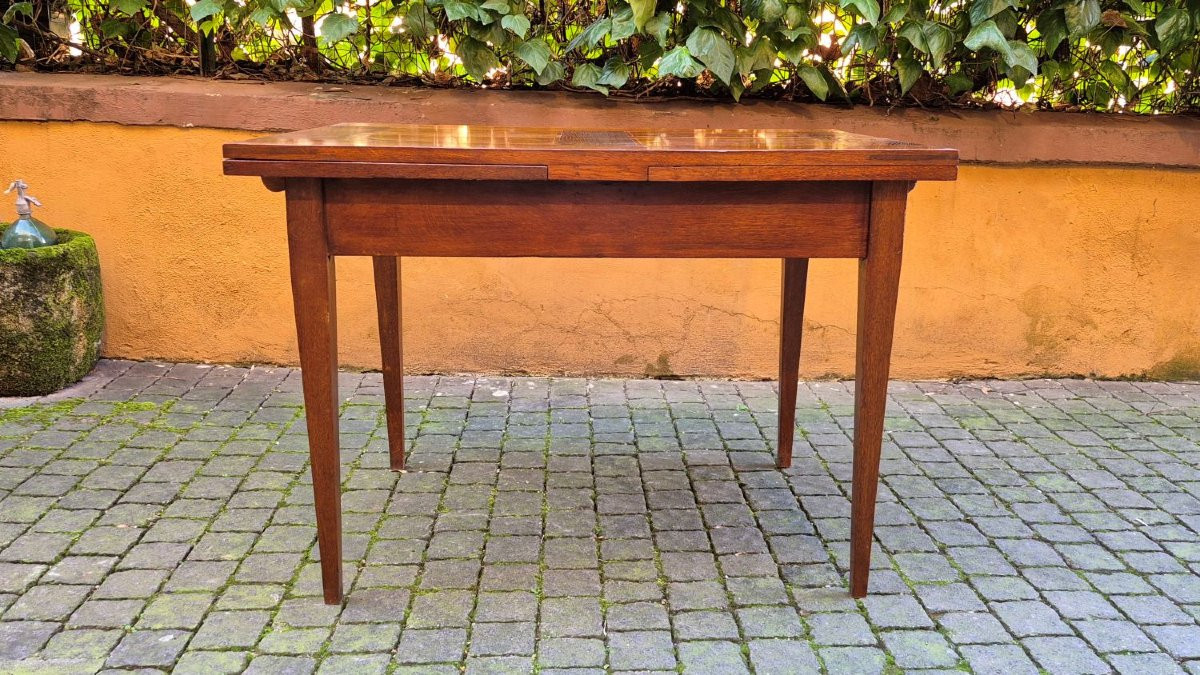 Table extensible ancienne du XIXe siècle à bordures géométriques-photo-1