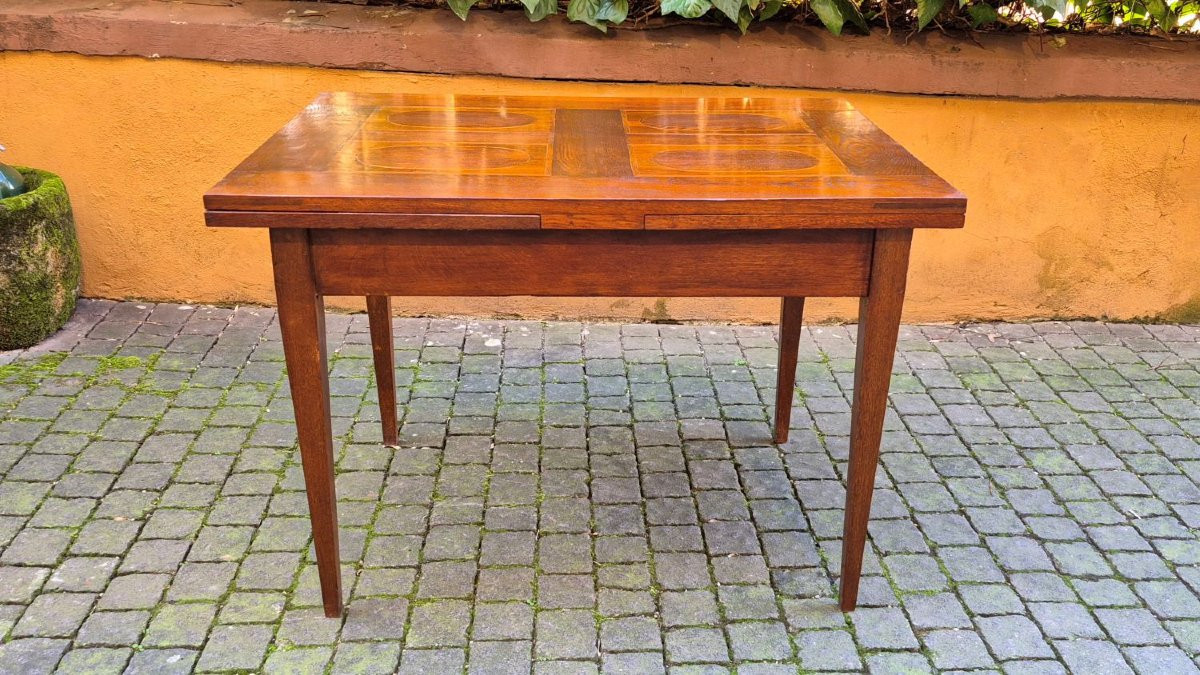 Table extensible ancienne du XIXe siècle à bordures géométriques-photo-2