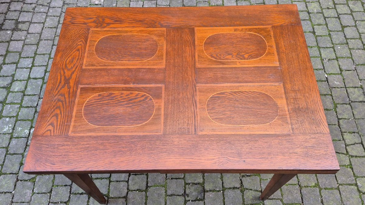 Table extensible ancienne du XIXe siècle à bordures géométriques-photo-4