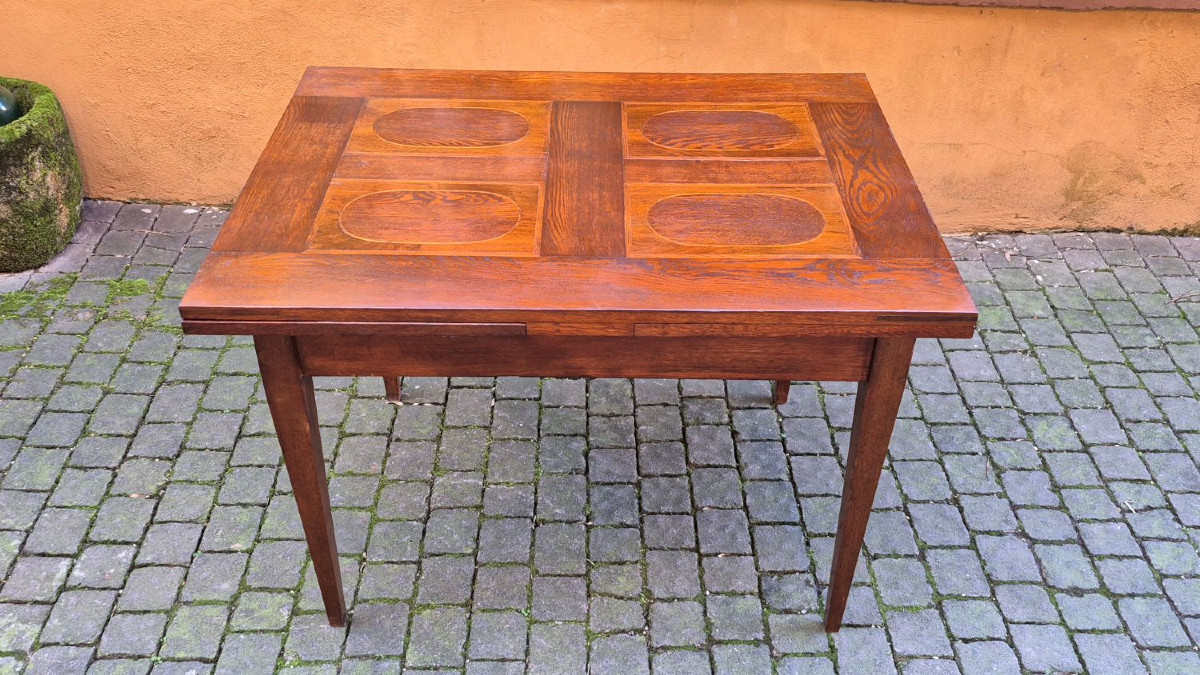 Table extensible ancienne du XIXe siècle à bordures géométriques