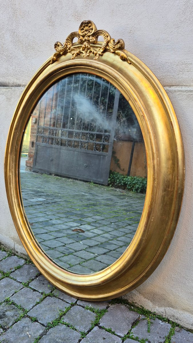 Miroir ovale ancien doré avec cymatium-photo-2