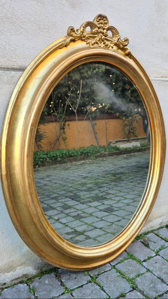 Miroir ovale ancien doré avec cymatium-photo-3