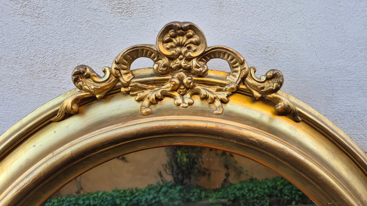 Miroir ovale ancien doré avec cymatium-photo-4