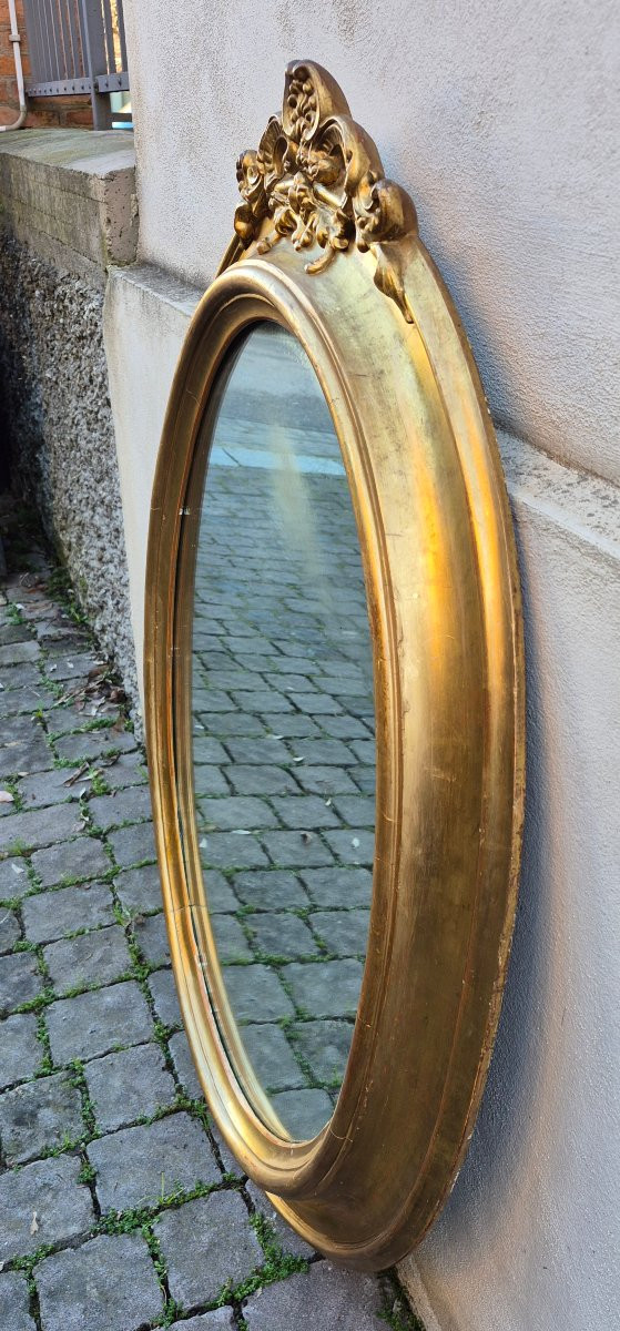 Miroir ovale ancien doré avec cymatium-photo-1