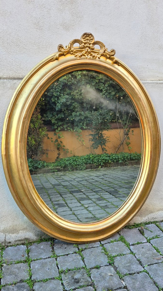 Miroir ovale ancien doré avec cymatium-photo-2