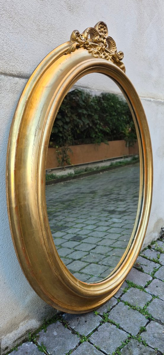 Miroir ovale ancien doré avec cymatium-photo-3