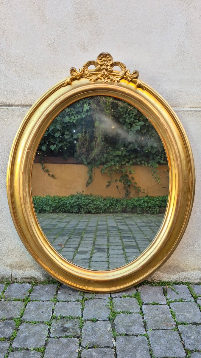 Miroir ovale ancien doré avec cymatium-photo-4